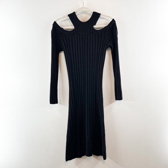 Anne Fontaine Amandine Long Sleeve Knit Dress With Shoulder Cutouts Black Small - Picture 13 of 14